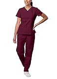 Sivvan Scrubs for Women - Mock Wrap & Cargo Pants Scrub Set - S8401 - Burgundy - L