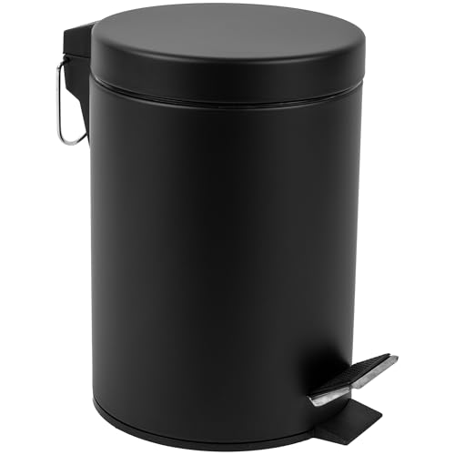 KARL HAUSMANN Kosmetikeimer Bad - 3L - Schwarz - Bad Mülleimer Edelstahl - Badezimmer Mülleimer mit Deckel und Öffnungsmechanismus Pedal -Badmülleimer Klein für Bad & WC - Bad abfalleimer - Treteimer