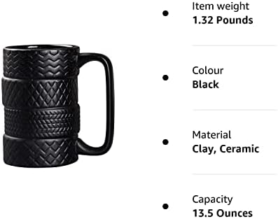 NEWBEER Tire Mug Car Wheel Cup for Coffee Tea Drinks Ceramics Tyre Cup Funny Gift Black 5 * 3 * 3inch 13.5oz