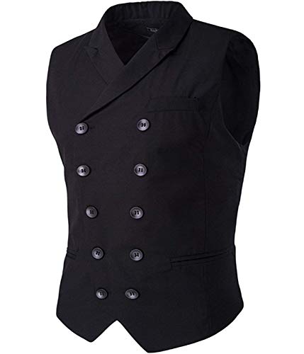 Cloudstyle Mens Vest Fashion Slim Fit Double-breasted Solid Vest Black 1 X-Large