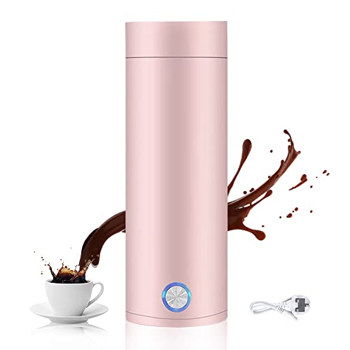 Echden Tragbarer Vakuum-Reise-Heizbecher Auslaufsicher - Schlanker Edelstahl Kaffeebecher to go Doppelschicht-Edelstahl-Isolierbecher Travel Mug mit Deckel Abschaltautomatik 400 ml (Rosa) Cover