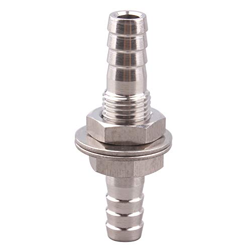 Derpipe Stainless Steel 5/16" Hose Barb, Barbed Thru-Bulk Head , Hex Bulkhead Straight Fitting #TOP1