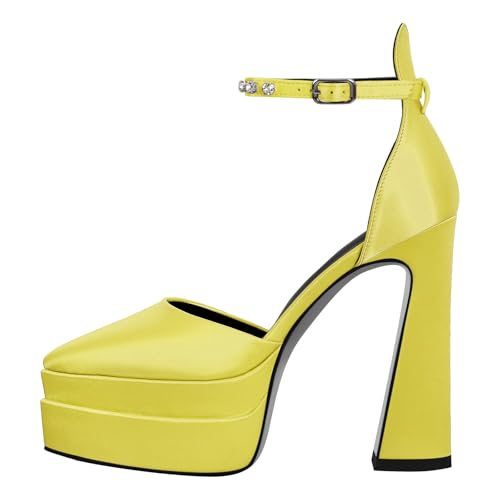 richealnini Chunky Platform Heels for Women Ankle Buckle Strap Pumps Block High Heels Sandals