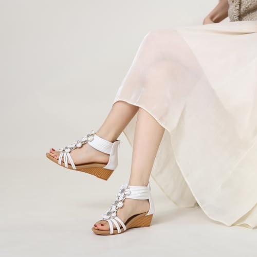WOJWSKI Wedge Sandals for Women Bohemia Flower Open Toe Gladiator Platform Roman High Heel Casual Summer Dressy Beach Womens Sandals2