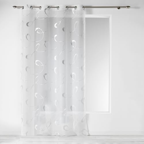 Douceur d'Intérieur, Voilage à Oeillets (140 x 240 cm) Infinity Blanc, Voile Imprimé Métallisé