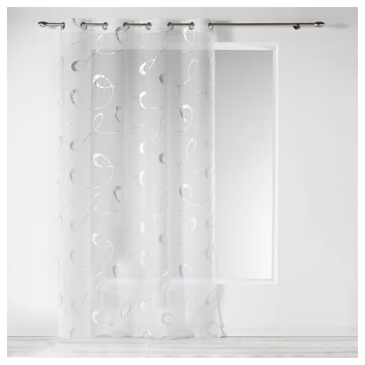 Douceur d'Intérieur Panneau Oeillet Voile Imprime Argent Infinité Blanc Polyester 240 x 140 cm
