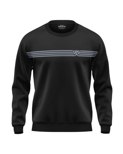 Image of WarriorWorld Men's Cotton Sweatshirt | Minimalist Stripe Logo Print | Crewneck Pullover | Tech-Inspired Winter Wear | Soft & Stylish