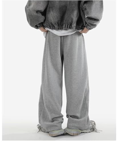 HBER Men's Baggy Straight Sweatpants Y2K Wide Leg Drawstring Waist Loose Fit Casual Sweat Pants with Pockets2