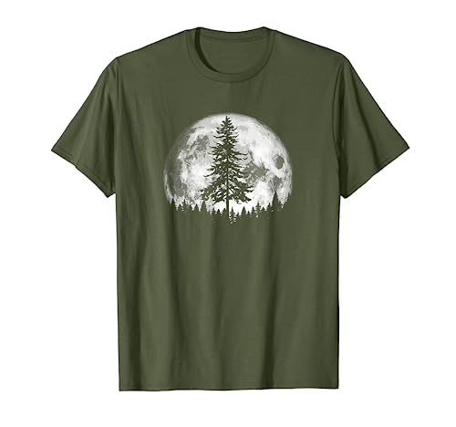 Retro Full Moon & Minimalist Pine Tree Vintage Graphic T-Shirt