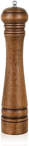 1Pack Wood Pepper Grinder, XWXO 10 Inch Salt Mill Pepper Grinder, Pepper Mill, Salt Shakers with Adjustable Ceramic Rotor - 1 Pack Oak Wood Pepper Grinder for Your Kitchen