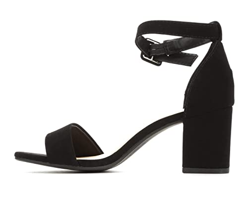 City Classified Womens Block Heel Open Toe Strap Ankle Buckle Heeled Sandal Black Pu 6.5