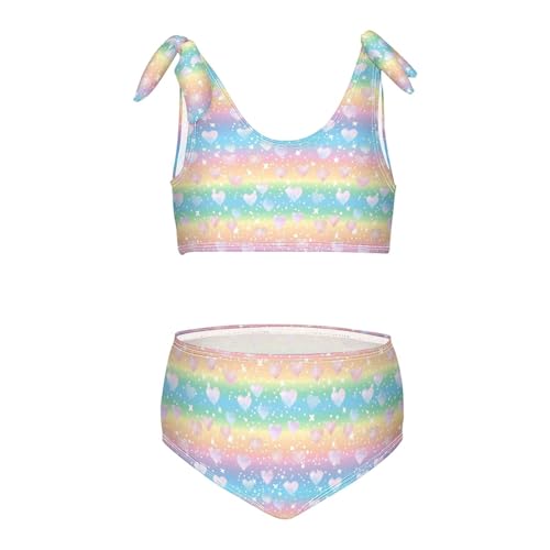 Rainbow Heart Girls Two Piece Tankini Swimsuits Summer Bathing Suit Beach Swimwear Set, 3T
