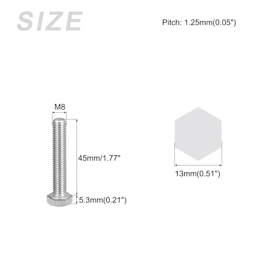 Image of METALLIXITY Hex Bolts (M8-1.25x45mm) 15Pcs, 304 Stainless Steel Coarse Fully Threaded Hex Head Screw Bolt Machine Screws - for Furniture Repair, Silver