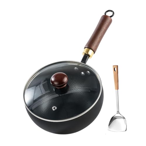 Wok de hierro con mango de madera y fondo plano miniatura 1