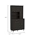 FM FURNITURE Venice 90 67-inch Tall Kitchen Pantry Cabinet with 2 Open Shelves, Cabinets and 1 Drawer, Black Wenge
