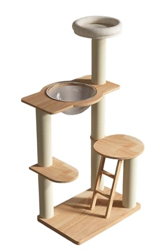 VGVGキャットタワー、ペット用品、安心・安全、小型、コンパクト、ペット用品、おしゃれ、多頭飼い、キャットトンネル、はしご、おもちゃ、麻ひも、木製、宇宙船、展望台、頑丈、固定式、隠れ場所、爪とぎ、猫ベッド (124*40*60)