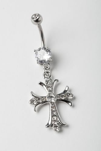 Pierced Owl 14G 316L Surgical Steel Celtic Cross with Paved Gems Dangling Belly Button Ring4
