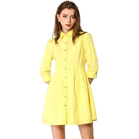Allegra K Vestido camisero casual para mujer amarillo limón Cover