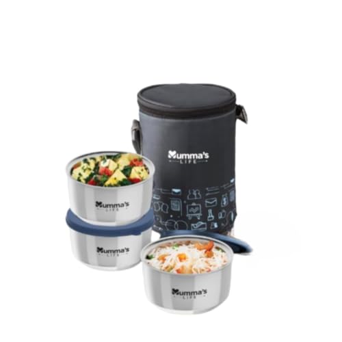 Image of Mumma's LIFE Stainless Steel Lunch Box 3 Containers Lunch Box With Lid (Grey)