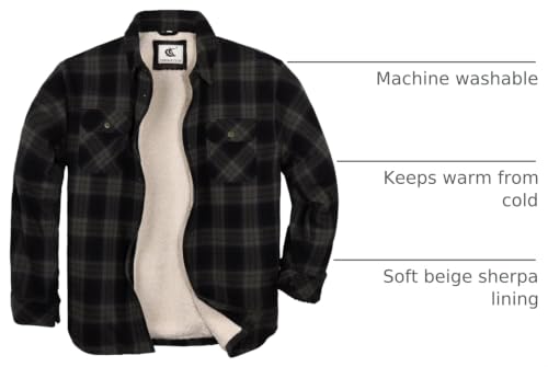 Image of COEVALS CLUB Men's Flannel Shacket Casual Button Snap Sherpa Quilted Lined Premium Jacket Shirts