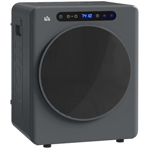 HOMCOM Mini Ablufttrockner 3 kg Wäschetrockner mit Desinfektion, 6 Programmen, 1000W Trockner mit Touch-Screen, 3 Temperaturen und Timer, für Wohnmobile, Haus, Grau
