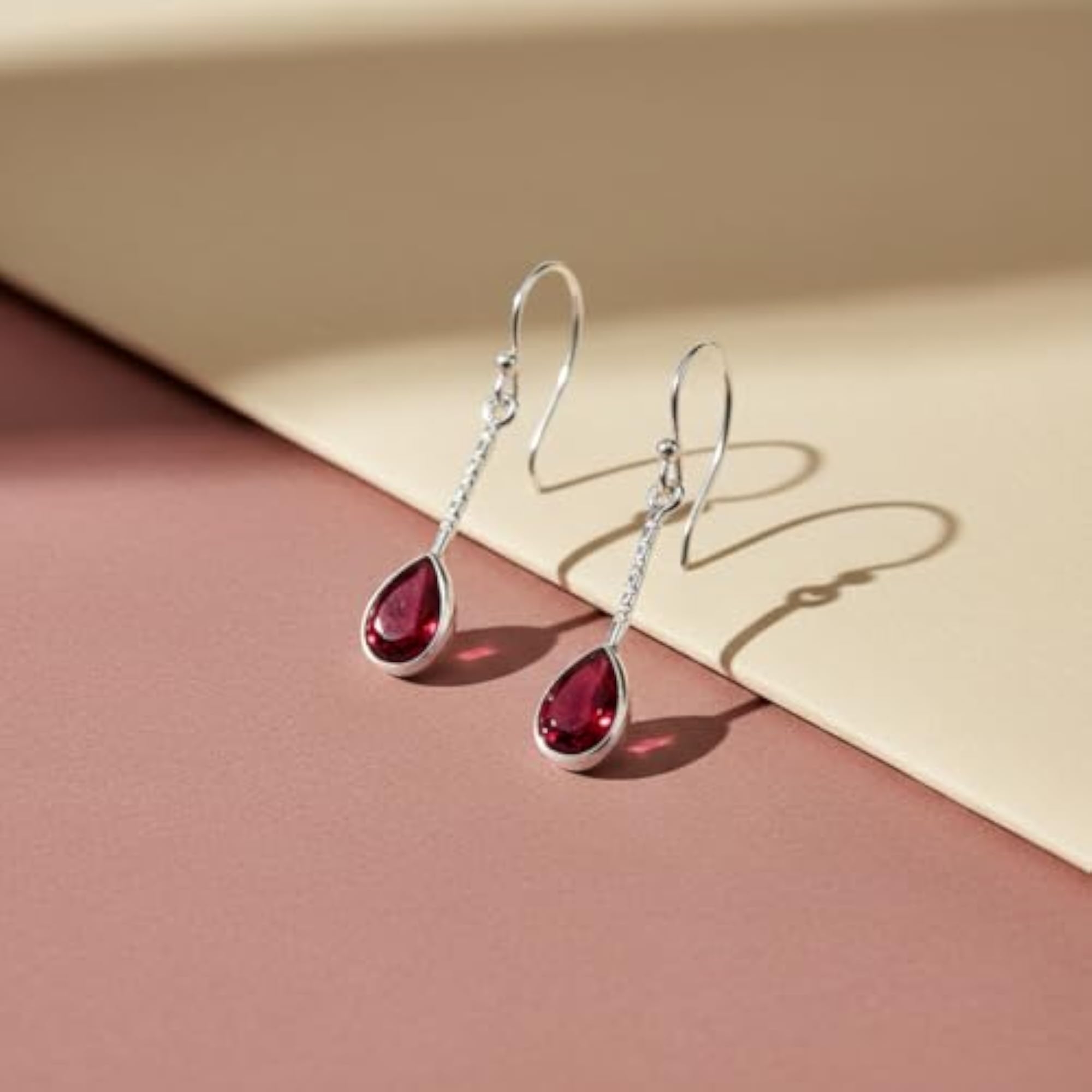 925 Sterling Silver Garnet Drop Earrings for Women