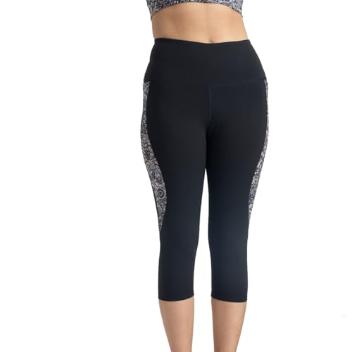 Image of HUNNIT Ankle Length Leggings for Women | High Rise Leggings for Gym | Sweat Wicking Fabric | Squat Proof Workout Leggings | Spandex Leggings | No Camel Toe | Floral Design