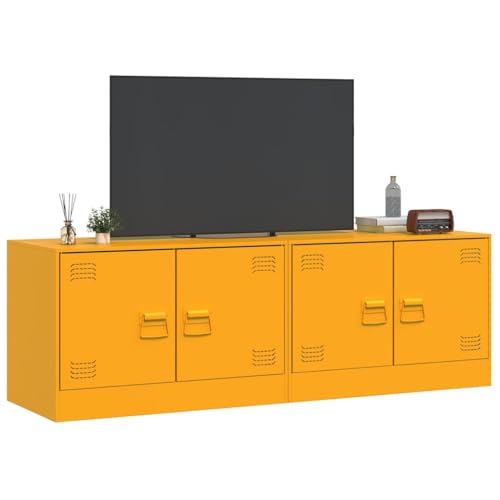 Meuble de télévision jaune moutarde en acier idéal pour dynamiser le décor de votre studio