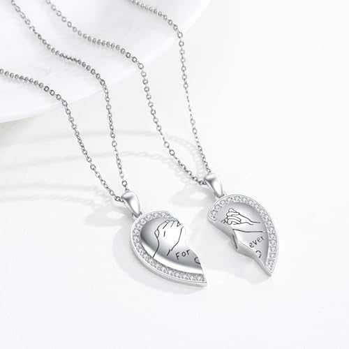 JUSTKIDSTOY Two Half Heart Necklace for Couples 925 Sterling Silver Bf and Gf Relationship Necklace Couples Matching Jewelry Valentines Day Gifts for Him and Her3