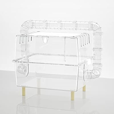 BUCATSTATE Hamster Cages with Tunnel, Fully Transparent Small Animal Cage and Habitats House Stackable for Gerbil, Syrian Hamsters, Degus Hamsters (44*35*30cm)