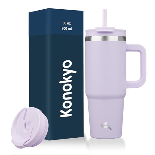 Image of Konokyo 30 oz Insulated Tumbler Water Bottle with Handle, Straw Lid