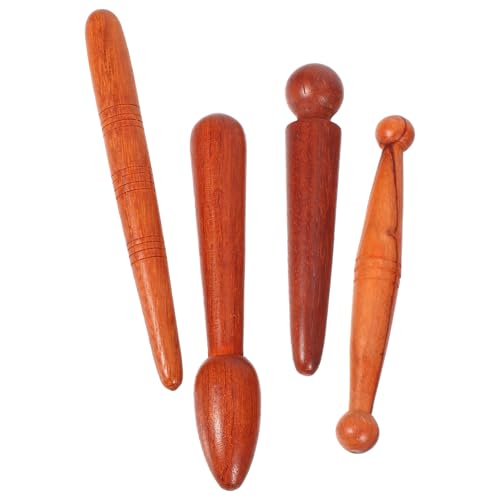 IMIKEYA Set de 4 Herramientas de Masaje de Madera de Huayruro para Acupresión y Reflexología Podal Bastones Terapéuticos para Masaje de Pies Espalda y Cuello Ideales para Terapia