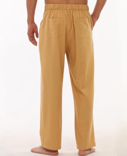 ThCreasa Mens Casual Elastic Waist Drawstring Pants Cotton Linen Baggy Lounge Pants Beach Trousers with Pockets3