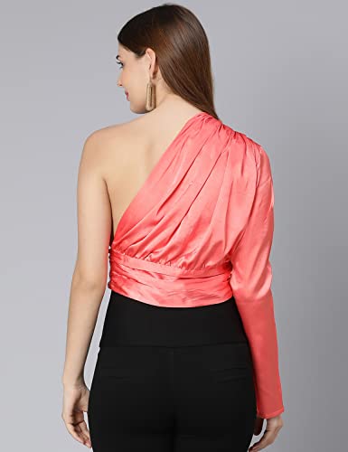 Image of oxolloxo Pestal Coral one Off Shoulder Women Satin Crop top