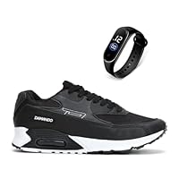 Tênis Masculino Academia RS6 Caminhada e Corrida Confortável e Leve + Relógio Digital (PRETO, BR, Adulto, Numérico, 43)