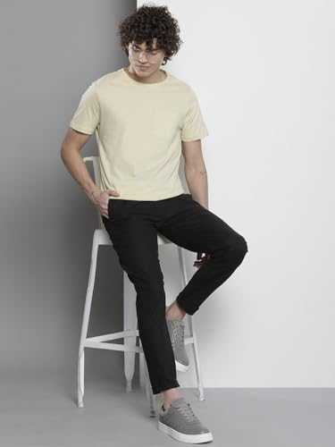 Image of The Indian Garage Co Men Slim Fit Solid Mid-Rise Elasticated Linen Jogger Trouser