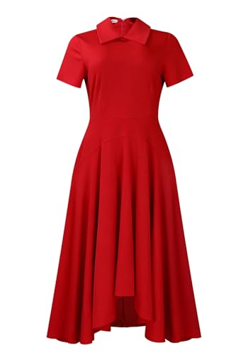 Image of Women A-Line Long Dress Polo Collared Short Sleeve Plus Size Casual Dresses Flared Swing Dress Elegant Maxi Dresses