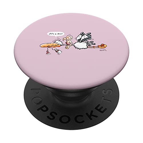 Little Baby Girl flys with a Stork I Pregnancy It's a Girl PopSockets Swappable PopGrip, Black