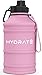HYDRATE Botella de agua de acero inoxidable de 2,2 litros, color rosa claro, botella de agua de metal sin BPA , práctica correa de transporte de nailon y opciones de tapón de rosca a prueba de fugas