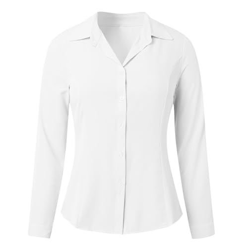 Womens Stain Shield Dress Shirts Wrinkle Long Sleeve Shirts Solid Work Business Button Extra Long Sleeve Tops4