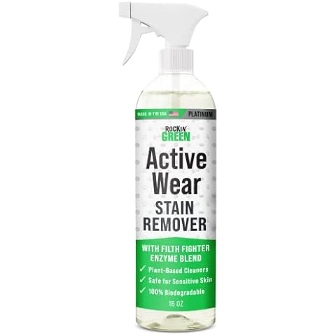 Rockin' Green Activewear Stain Remover for Clothes - Stain Remover Spray, Spot Remover for Clothes, Laundry Spot Stain Remover, Fights Sweat, Dirt, Food Stains, Odor Remover - 16 Fl Oz Cover