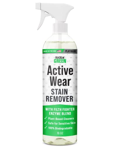 Image of Rockin' Green Activewear Stain Remover for Clothes - Stain Remover Spray, Spot Remover for Clothes, Laundry Spot Stain Remover, Fights Sweat, Dirt, Food Stains, Odor Remover - 16 Fl Oz