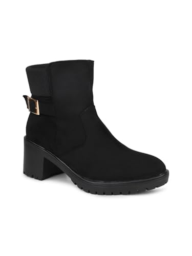 Inc.5 Women Black Round Toe Mid-Top Suede Chelsea Heeled Boots (B0CVL484LN) Amazon Price History, Amazon Price Tracker