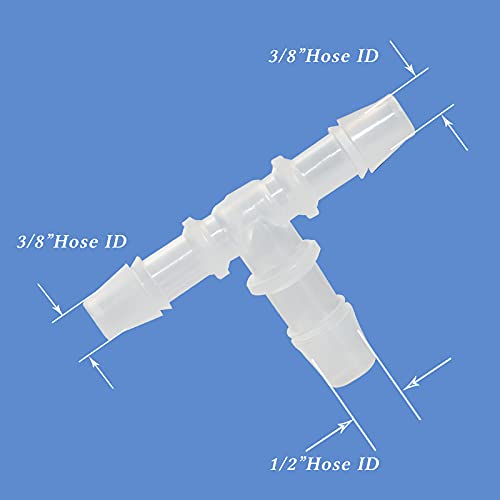 Quickun Plastic Hose Barb Reducer Tee, Reducing T Fitting Union Joiner Mender 3 Way Barbed