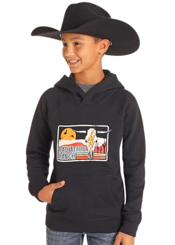 Rock & Roll Denim Boys' Dale Brisby Radiator Ranch Graphic Hoodie, Black, M