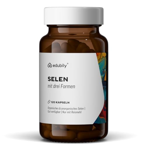 edubily® Selen Komplex Kapseln - mit den 3 hochwertigen Selen Formen Selenhefe, Natriumselenit & L-Selenomethionin - 45 µg Selenium pro Kapsel (120 Kapseln)