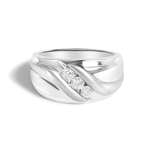 Men's .925 Sterling Silver 1/2 Cttw Diamond Channel Set 3-Stone Band Ring - Ring Size 11