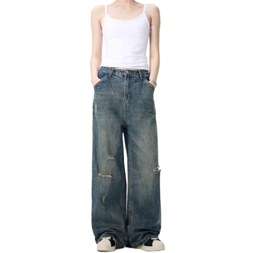 GUOYUXIAO Men's Jeans Washed Chinos Loose Fit Trouser for Men