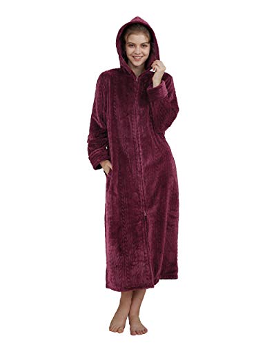 Womens Long Fleece Hooded Bathrobe Sleepwear Zip Up Soft Warm Couple Spa Robe Plus Size bd XXL