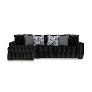 Signature Design by Ashley Midnight-Madness 2-Piece Sectional Sofa with Chaise, Faux Wood Finish Accent Legs, Fabric Upholstery, 120″ W x 65″ D x 40″ H, Black